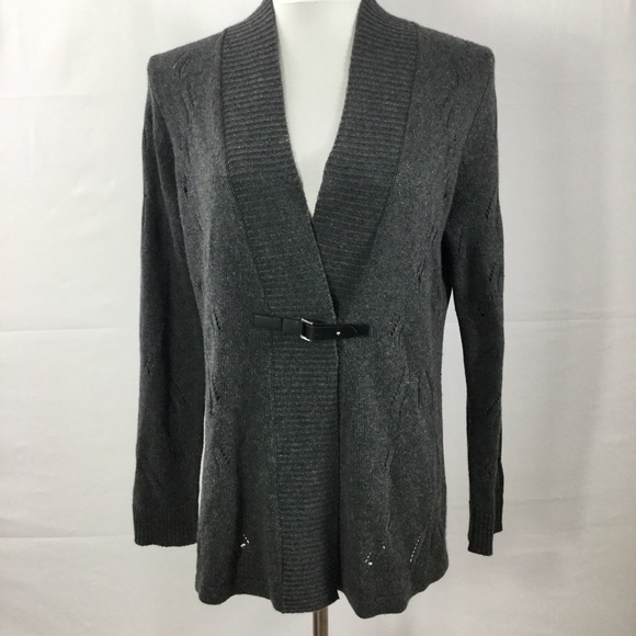 ELLIOTT Lauren Gray Silk and Cashmere Open Knit Cardigan Sweater Size S - Picture 1 of 8